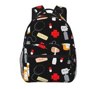 DUWAA Sac à dos de camping avec bretelles réglables et motif médecine de dessin animé imprimé sac à dos robuste pour ordinateur portable