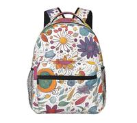 DUWAA Sac à dos de camping avec bretelles réglables et motif plumes colorées dessinées à la main sur blanc