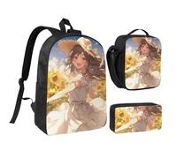 DUWAA Sac à dos imprimé « You Are My Sunshine Sunflower3 » - 3 pièces - Grand sac à livres de 43,2 cm avec sac à déjeuner et trousse pratique, noir, One Size