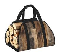 DUWAA Sac de transport de bois de chauffage avec impression de planches rustiques, sac en toile pour bois de chauffage, porte-bûches robuste, accessoires de poêle à bois
