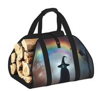 DUWAA Sac de transport en toile pour bois de chauffage, motif chapeau de sorcière, araignées et fantôme, arc-en-ciel, pour bois de chauffage, accessoires de poêle à bois