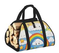 DUWAA Sac de transport pour bois de chauffage avec impression de gouttes de pluie et nuages arc-en-ciel, sac en toile pour bois de chauffage, accessoires de poêle à bois robuste