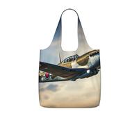 DUWAA Sac fourre-tout pliable réutilisable avec impression avion de la Seconde Guerre mondiale avec une capacité de 25 l pour le travail, la plage et les voyages