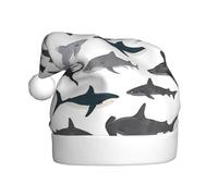DUWAA Sharks Chapeau de fête de Noël en peluche douce avec imprimé nautique Gorros de Navidad Adultos, pour le Nouvel An