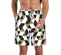 DUWAA Short de plage tendance moderne noir blanc or triangles imprimé pour hommes, short de plage d'été léger, short de sport d'entraînement à séchage rapide, blanc, XL