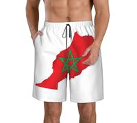 DUWAA Short décontracté pour homme avec imprimé carte du drapeau du Maroc - Short de plage léger - Séchage rapide, blanc, L