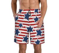 DUWAA Short décontracté pour homme avec imprimé drapeau à rayures et étoiles rouges et blanches, short de plage d'été léger, short de sport d'entraînement à séchage rapide, blanc, XL