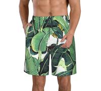 DUWAA Short décontracté pour homme avec imprimé feuilles de palmier tropicales, short de plage d'été léger, short de sport à séchage rapide, blanc, S