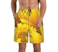 DUWAA Short décontracté pour homme avec imprimé tournesols et fleurs jaunes - Short de plage d'été léger - Séchage rapide, blanc, 3XL
