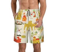 DUWAA Short décontracté pour homme imprimé symboles de la culture européenne, short de plage d'été léger, short de sport d'entraînement à séchage rapide, blanc, 3XL
