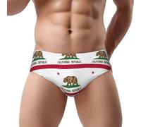 DUWAA Slip de bikini pour homme avec imprimé drapeau de l'État de Californie, sous-vêtement taille basse, meilleur sous-vêtement pour homme avec soutien 3D à porter au quotidien, Noir , S