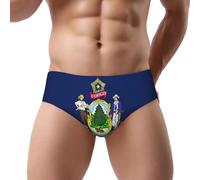 DUWAA Slip de bikini pour homme avec imprimé drapeau de l'État du Maine - Culotte taille basse - Meilleur sous-vêtement pour homme avec soutien 3D - Usage quotidien, Noir , S