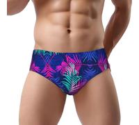 DUWAA Slip de bikini pour homme avec imprimé feuilles colorées, taille basse, meilleur sous-vêtement pour homme avec soutien 3D, usage quotidien, Noir , 3XL
