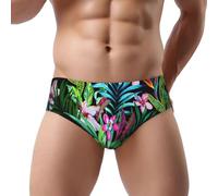 DUWAA Slip de bikini pour homme avec imprimé feuilles tropicales colorées, taille basse, meilleur sous-vêtement pour homme avec soutien 3D, usage quotidien, Noir , M