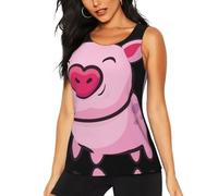 DUWAA Smile Pink Pig Print Débardeur d'entraînement pour femme, décontracté, athlétique, course à pied, yoga, hauts sans manches à séchage rapide, Noir , S