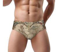 DUWAA Sous-vêtement bikini rétro imprimé carte du monde pour homme pour un style moderne, slip extensible en microfibre évacuant l'humidité, Noir , L