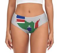 DUWAA Sous-vêtement pour femme, motif carte du drapeau de la Gambie avec imprimé étoiles blanches, culotte à couverture complète pour femme, culotte extensible, culotte respirante, Noir , 3XL