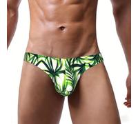 DUWAA Sous-vêtements de bikini taille basse doux pour homme avec motif feuilles vertes de palmier, couverture moyenne, culotte extensible avec pochette de soutien, Noir , 4XL