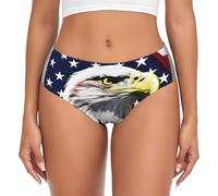 DUWAA Sous-vêtements pour femme avec imprimé drapeau aigle à tête blanche, culotte à couverture complète pour femme, slip extensible, culotte respirante, Noir , L