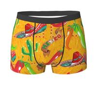 DUWAA Sous-vêtements pour homme avec chapeau de cactus et piment imprimé caleçons, sous-vêtements respirants évacuant l'humidité pour un usage quotidien, Noir , L