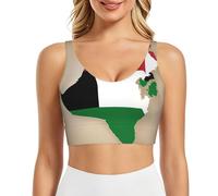 DUWAA Soutien-gorge d'entraînement long pour femme, col rond, rembourré, avec coussinets intégrés, drapeau des Émirats arabes unis, Map01, Noir , L