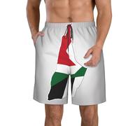 DUWAA State of Palestine Flag Map01 Print Short pour homme à séchage rapide avec poches, short de plage d'été, short athlétique, pour la randonnée, la course à pied, la gym, blanc, M