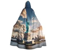 DUWAA Statue de la Liberté à NYC Imprimé Halloween Cape à capuche pour adulte Homme Femme Magicien Vampire Chevalier Fantaisie Cool Cape Costume
