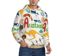 DUWAA Sweat à capuche à manches longues avec cordon de serrage et imprimé coloré d'icônes de l'Australie, chandail d'hiver pour adultes, Noir , XL