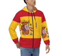 DUWAA Sweat à capuche décontracté à fermeture éclair intégrale pour homme avec cordon de serrage et poches Motif drapeau espagnol, Noir , XXL