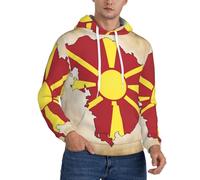 DUWAA Sweat à capuche d'entraînement pour homme, motif drapeau de la Macédoine du Nord Map03, confortable et lourd, Noir , L