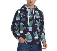 DUWAA Sweat à capuche léger imprimé cactus plantes succulentes pour hommes, sweat à capuche en polyester pour l'automne, Noir , L