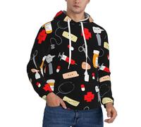 DUWAA Sweat à capuche léger pour homme avec motif de médecine de dessin animé, sweat à capuche en polyester pour l'automne, Noir , L