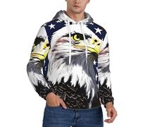 DUWAA Sweat à capuche pour homme avec imprimé drapeau aigle chauve, léger avec poches, pour athlétisme décontracté, Noir , XL