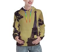 DUWAA Sweat à capuche tendance imprimé Tour Eiffel Paris - Pull graphique ajusté avec poche kangourou - Sweat-shirt doux pour femme, Noir , XXL