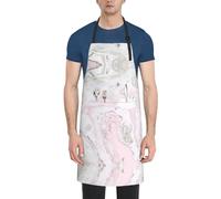 DUWAA Tablier de cuisine et de jardinage avec poches - Imprimé artistique - Imperméable et réglable - Motif marbre - Rose
