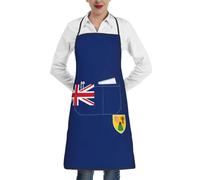 DUWAA Tablier de cuisine imprimé drapeau des îles Turques et Caïques, tablier de cuisine réglable, tablier de chef doux avec 1 poche pour homme et femme