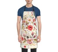DUWAA Tablier de cuisine moderne à imprimé floral imperméable réglable avec poches, tablier de cuisine pour femme