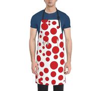 DUWAA Tablier de cuisine réglable imperméable avec poches, imprimé à pois rouges et blancs