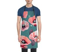 DUWAA Tablier de nettoyage imperméable et réglable avec poches, imprimé coquelicots pastel, tabliers de cuisine, jardinage