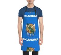 DUWAA Tablier de nettoyage imperméable et réglable avec poches, imprimé drapeau de l'État de l'Oklahoma, tablier de cuisine pour femme