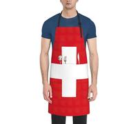 DUWAA Tablier de nettoyage imperméable et réglable avec poches, imprimé drapeau suisse, tablier de cuisine pour femme