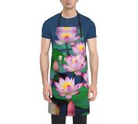 DUWAA Tablier de nettoyage imperméable et réglable avec poches, imprimé fleur de lotus, tablier de cuisine pour femme