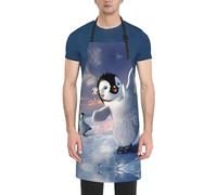 DUWAA Tablier de nettoyage imperméable et réglable avec poches, imprimé pingouin heureux, tablier de cuisine pour femme