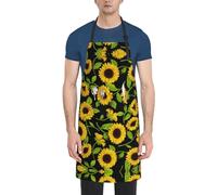 DUWAA Tablier de nettoyage imperméable et réglable avec poches, imprimé tournesol, tablier de cuisine pour femme