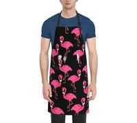 DUWAA Tablier de nettoyage réglable imperméable avec poches, imprimé flamants roses, tablier de cuisine pour femme