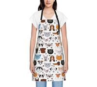 DUWAA Tabliers de cuisine imperméables et réglables avec visages de chat et de chien, bouledogue, beagle, labrador, mélange Oxford, imperméable, réglable, pour cuisiner, jardiner
