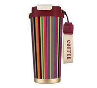 DUWAA Tasse à café de voyage isotherme en acier inoxydable avec imprimé rayé coloré arc-en-ciel, tasse à café pour homme et femme