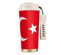 DUWAA Tasse à café isotherme en acier inoxydable avec drapeau de la Turquie pour homme et femme