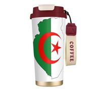 DUWAA Tasse à café isotherme en acier inoxydable avec drapeau de l'Algérie pour homme et femme