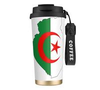 DUWAA Tasse à café isotherme en acier inoxydable avec drapeau de l'Algérie pour homme et femme